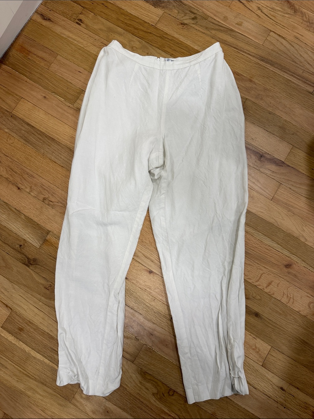 Women's Straight-Leg Cream Linen-Blend Pants